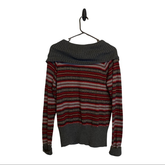 Eddie Bauer Women’s Large Gray and Red Cowl Neck Cardigan Sweater - Picture 2 of 6